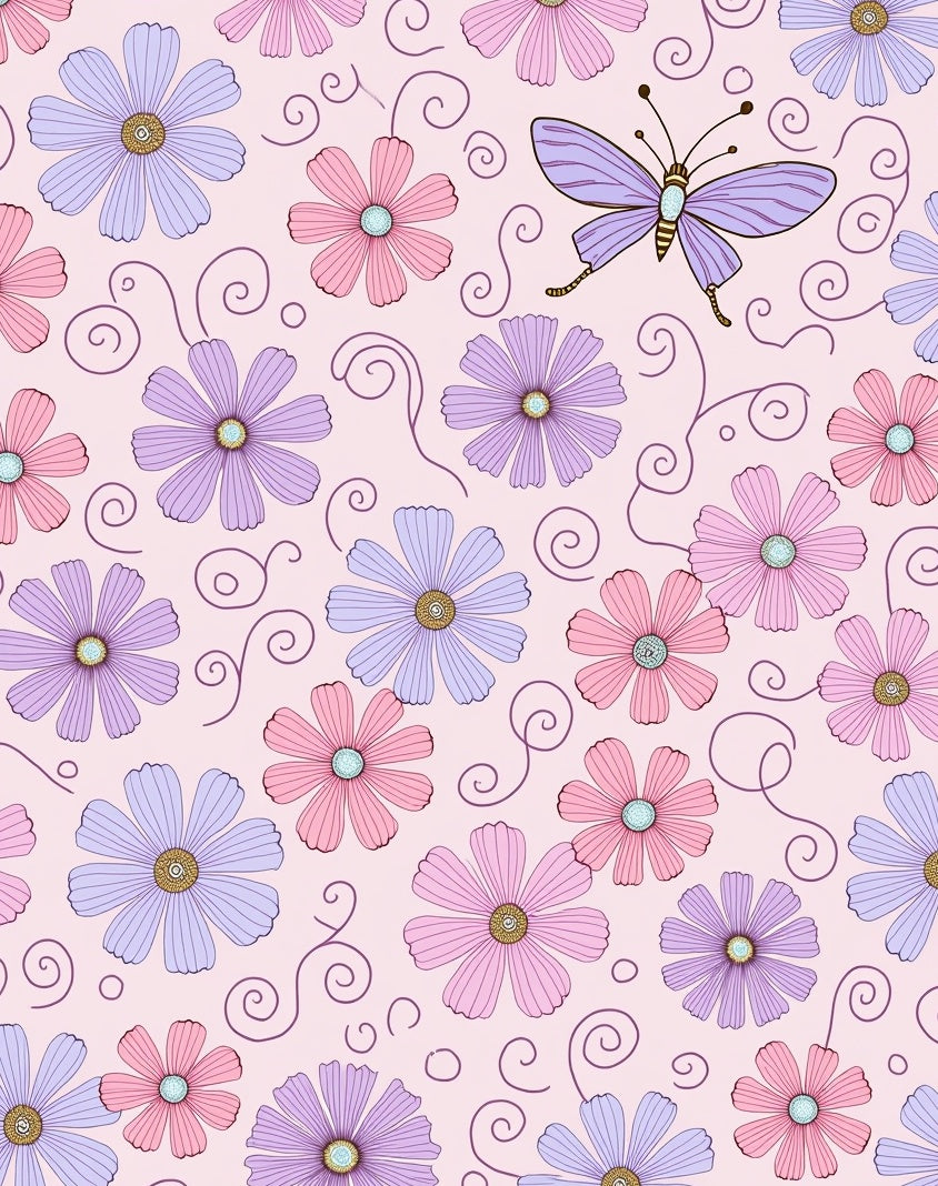 Pastel Floral Butterfly Swirl Design Rug