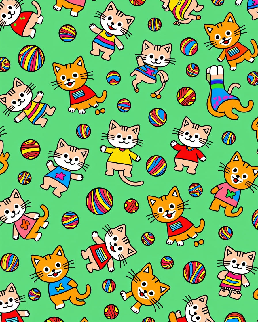 Cute Whimsical Cat Ball Pattern Rug