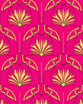Vibrant Pink Golden Fan Pattern Design Rug