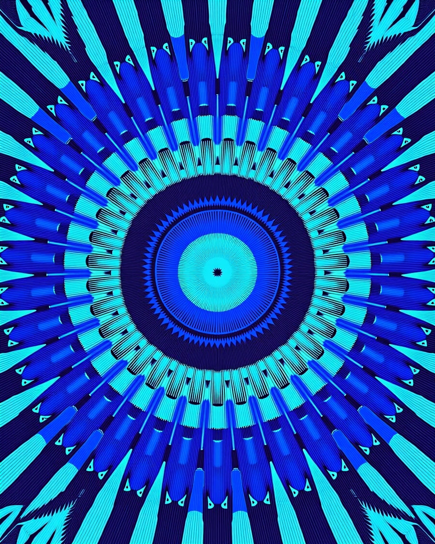 Radiating Blue Geometric Mandala Rug