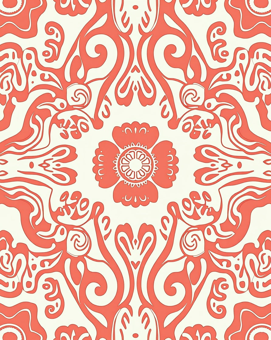 Coral Floral Swirls Pattern Rug