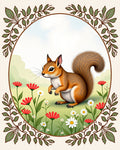 Whimsical Squirrel Floral Vintage Garden Rug