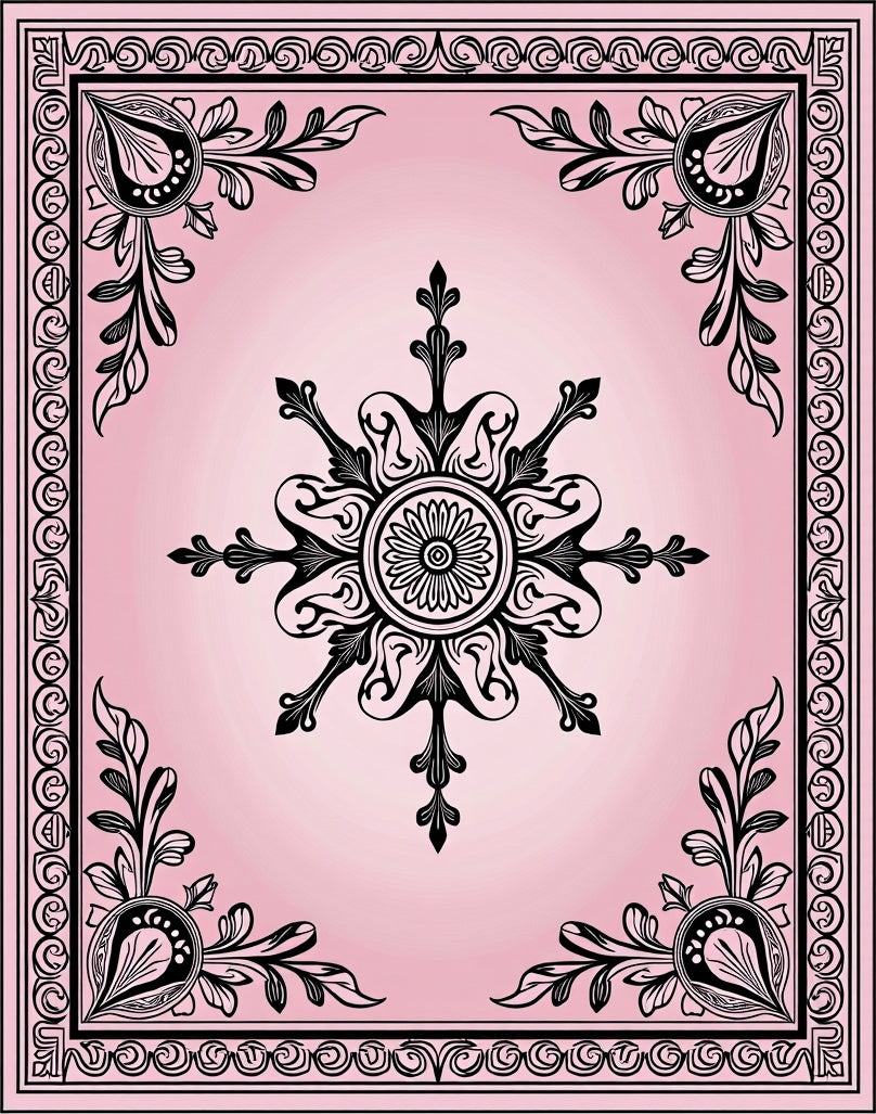 Ornate Floral Scroll Border Design Rug