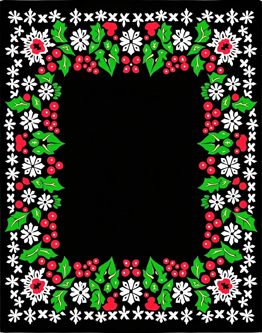 Red Green White Floral Holly Border Rug