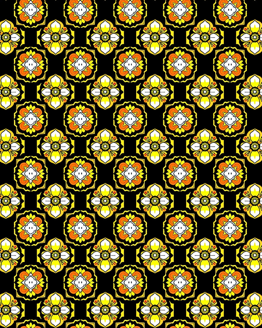 Bright Yellow Orange Floral Pattern Rug