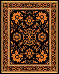 Orange Black Floral Medallion Scroll Rug