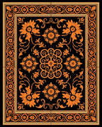 Orange Black Floral Medallion Scroll Rug