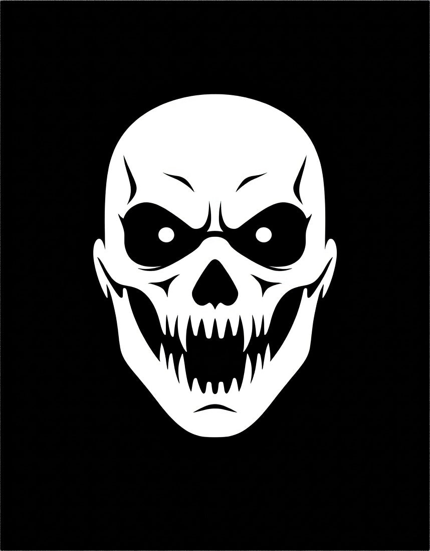 White Skull Graphic Black Background Rug