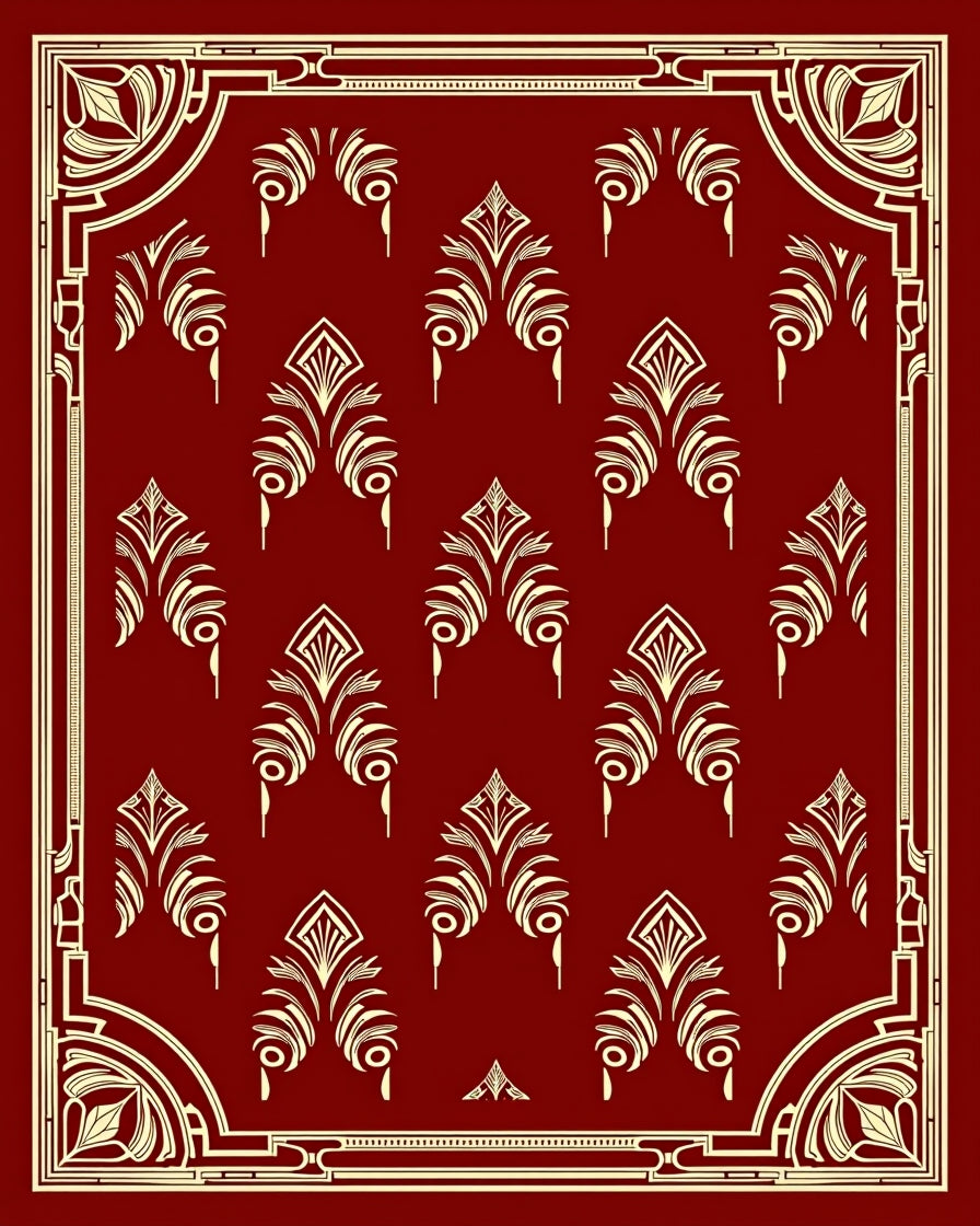 Art Deco Leaf Pattern Red Rug