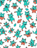 Playful Teal Coral Cat Pattern Rug