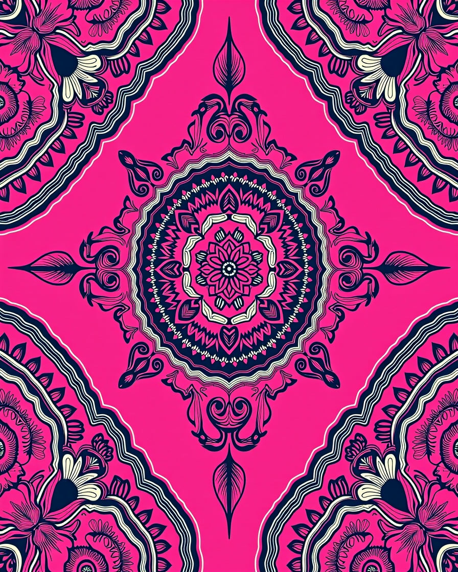 Vibrant Pink Floral Mandala Medallion Rug