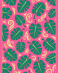 Lush Green Monstera Garden Pink Rug