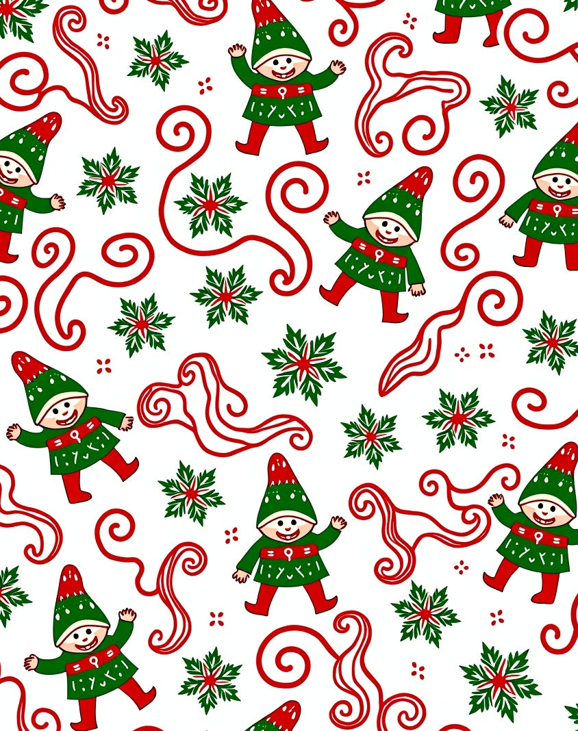 Festive Elves Red Green Swirl Snowflakes Rug