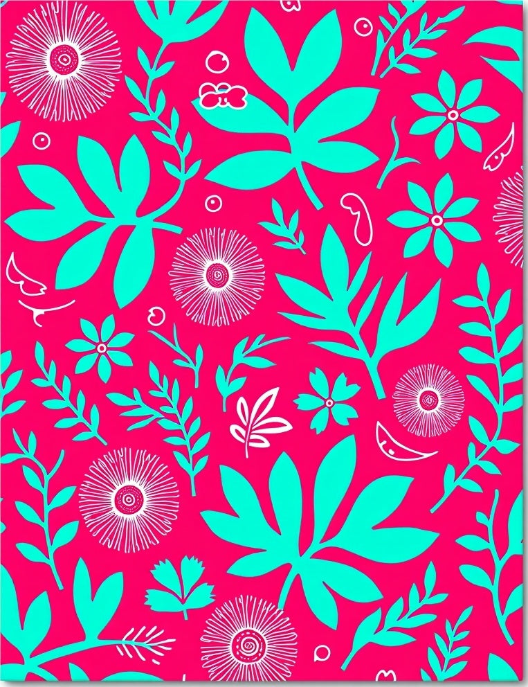 Bright Bold Floral Leaf Pattern Rug
