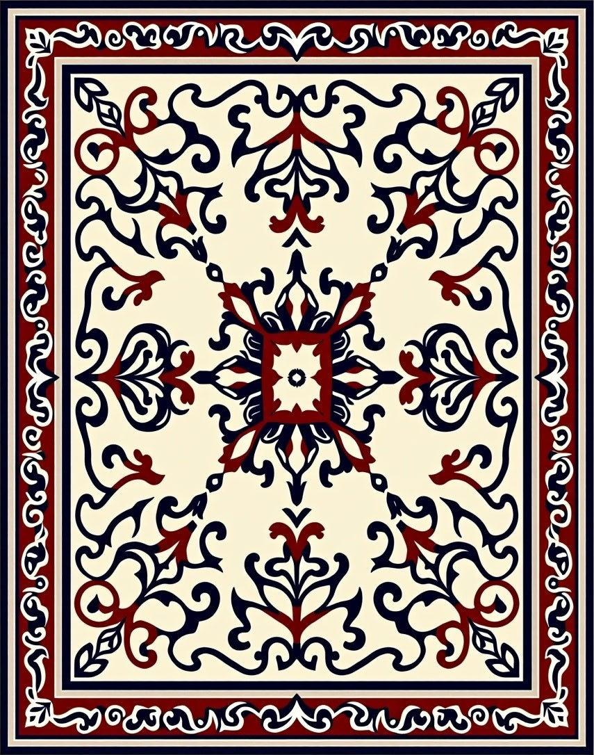 Ornate Floral Scrollwork With Border Rug