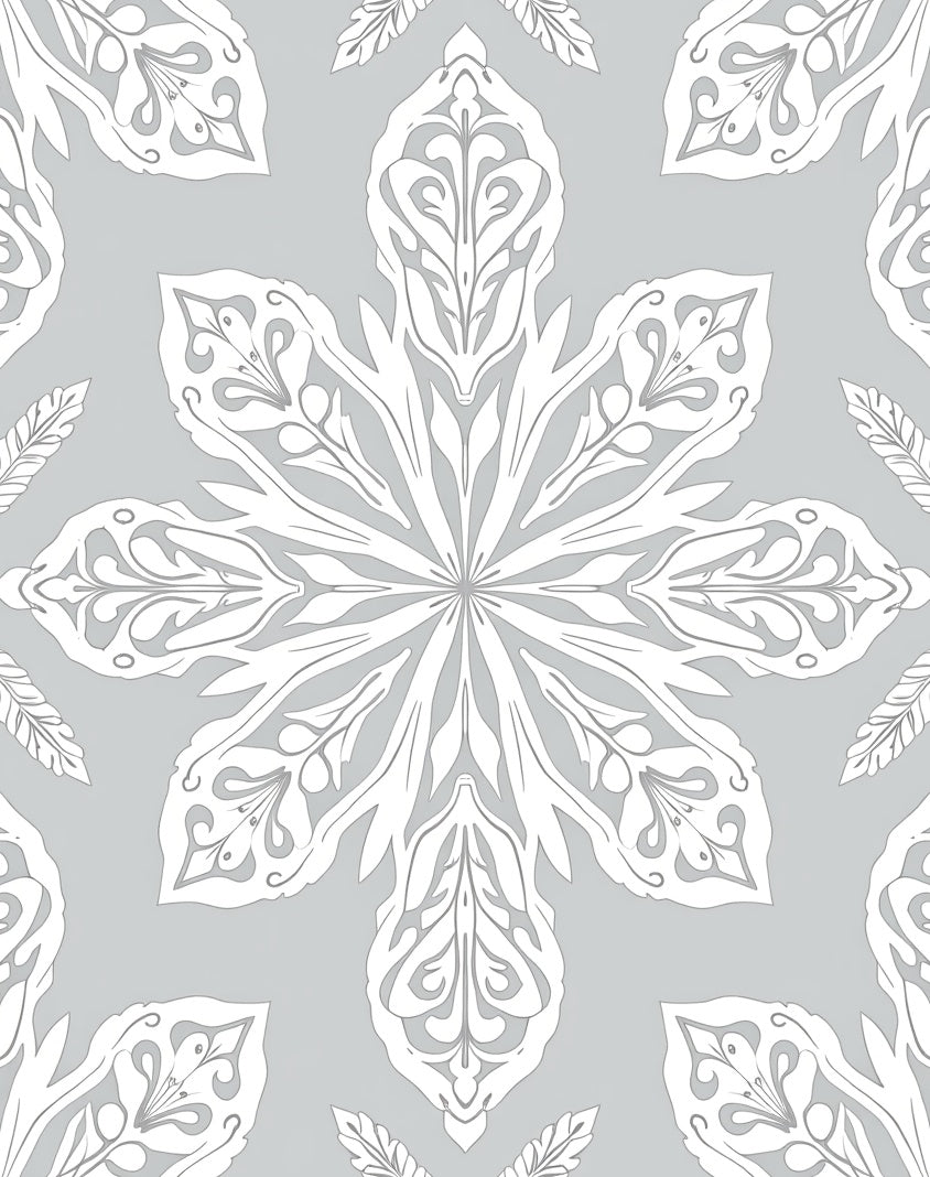 Delicate Gray Floral Mandala Pattern Rug