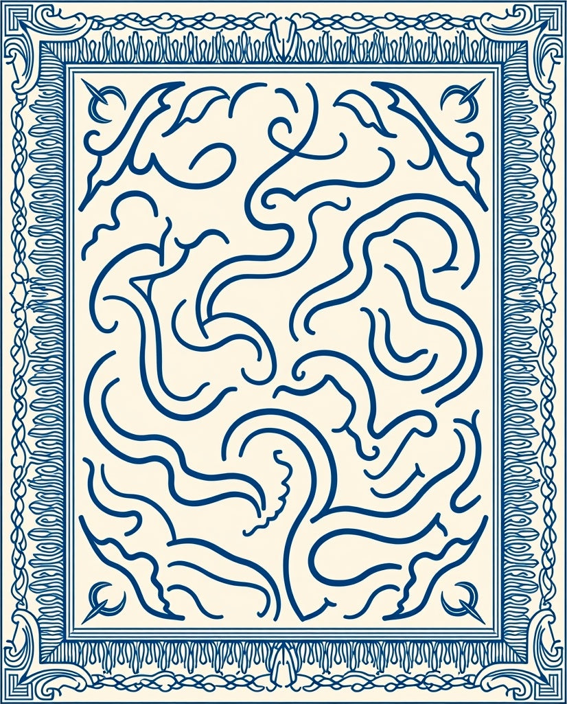Classic Blue Swirling Outline Pattern Rug