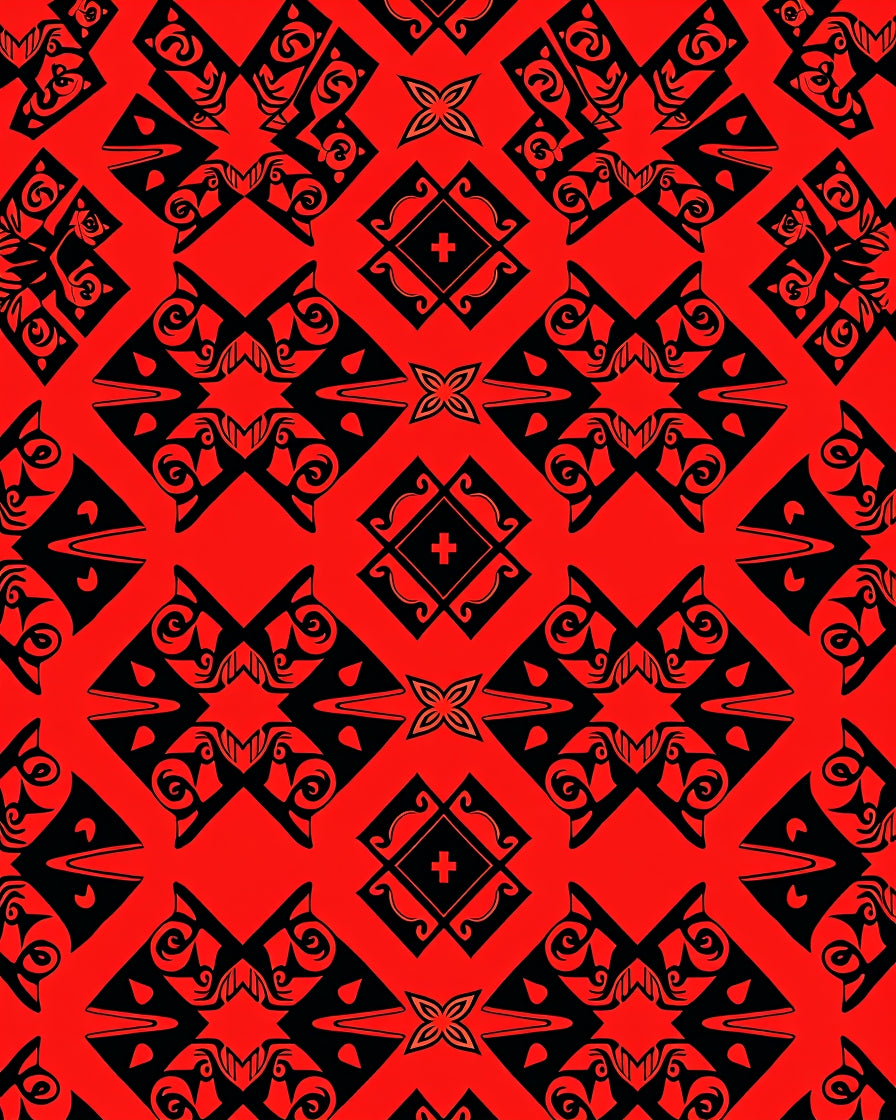 Bold Red Black Abstract Geometric Design Rug