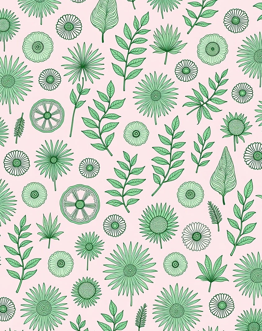 Green Floral Botanical Pattern Rug