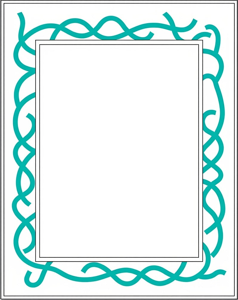 Modern Teal Wave Border Rug