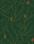 Deep Green Floral Branch Pattern Rug