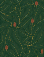 Deep Green Floral Branch Pattern Rug