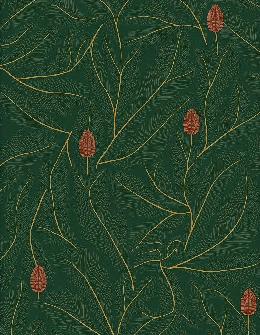 Deep Green Floral Branch Pattern Rug