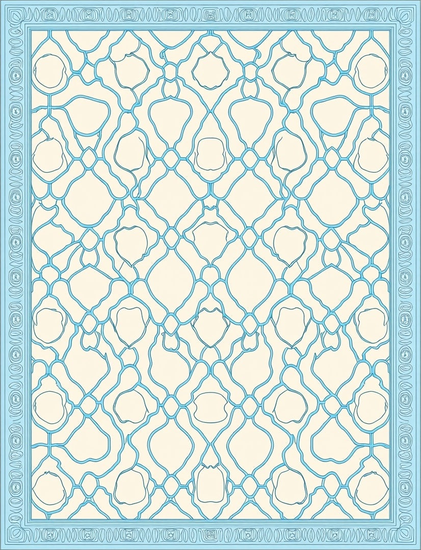 Blue Ivory Interwoven Lattice Rug