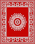 Red With White Mandala Floral Border Rug