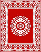 Red With White Mandala Floral Border Rug