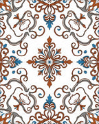 Orange Blue Scroll Nouveau Pattern Rug