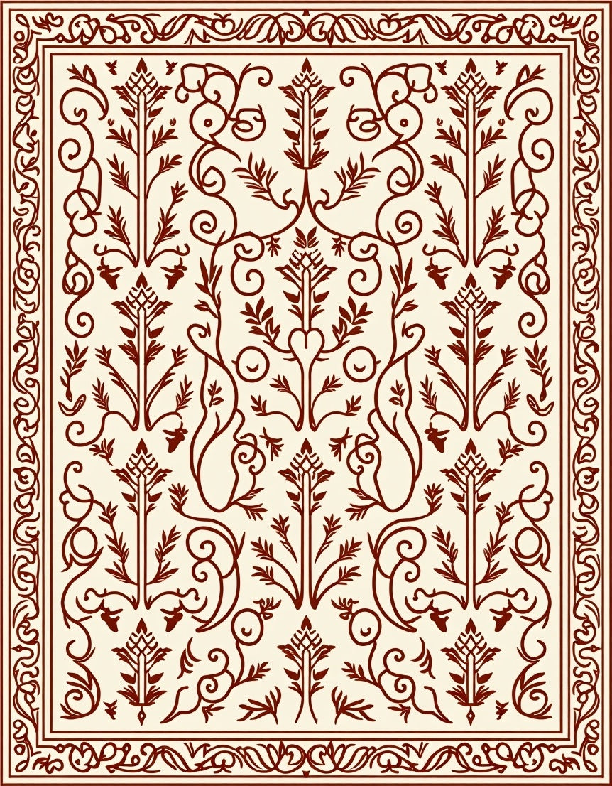 Ornate Floral Scroll Work Medallion Rug