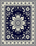 Navy Cream Floral Starburst Pattern Rug