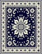 Navy Cream Floral Starburst Pattern Rug