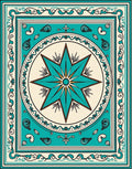Teal Nautical Star Border Design Rug