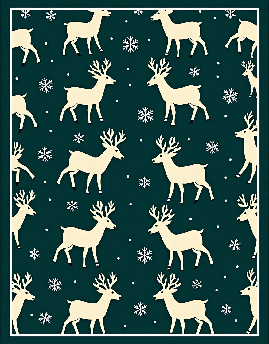 Cream Reindeer Snowy Teal Landscape Rug