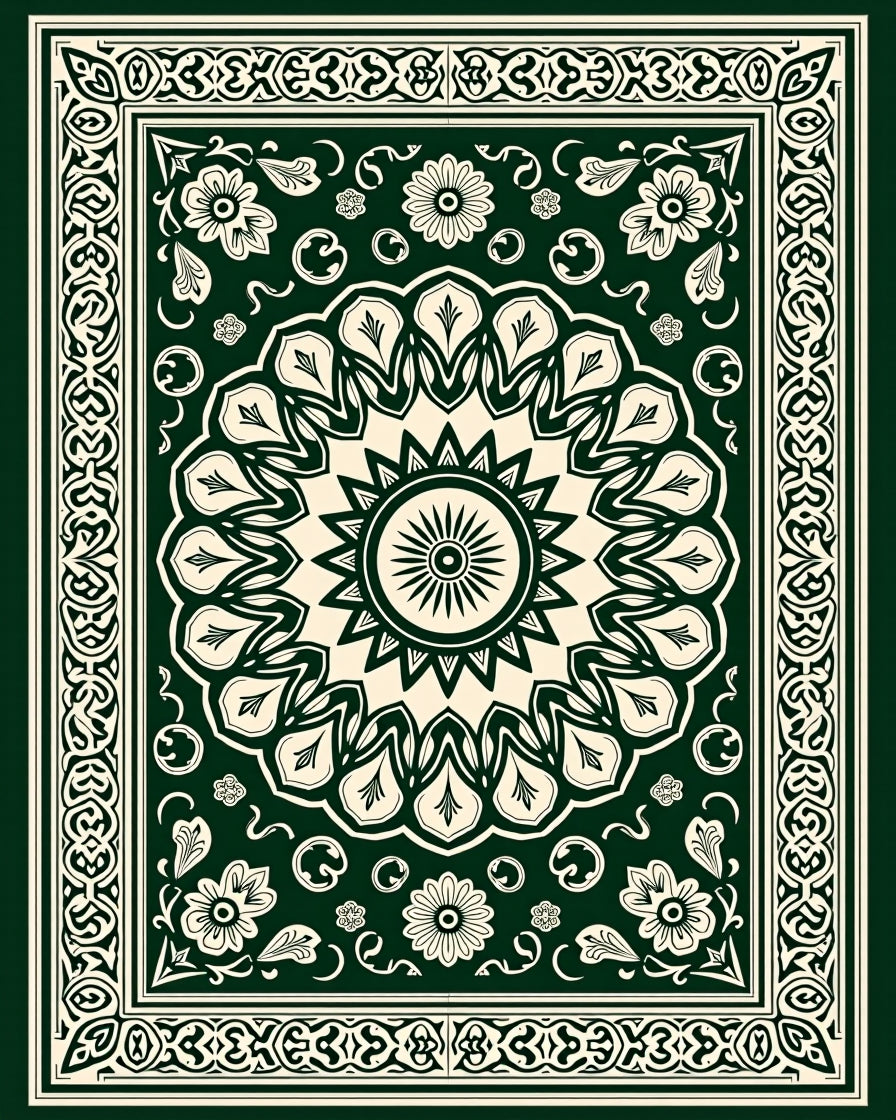 Ornate Floral Mandala Bordered Rug