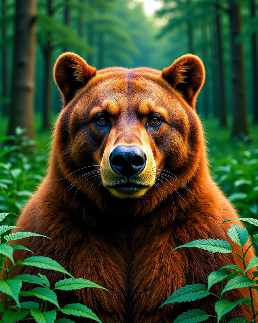 Majestic Bear In Green Forest Rug