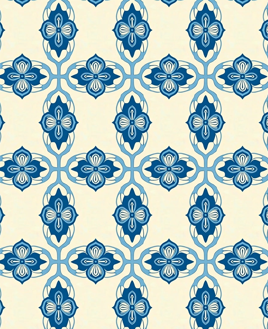 Classic Blue Floral Lattice Pattern Rug