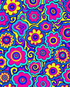 Psychedelic 60s Whimsical Flower Pattern Rug