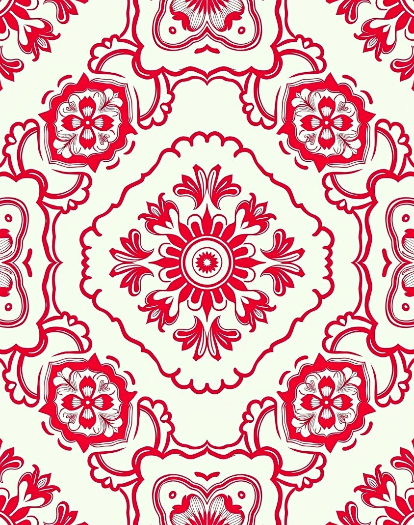 Intricate Red Floral Medallion Design Rug