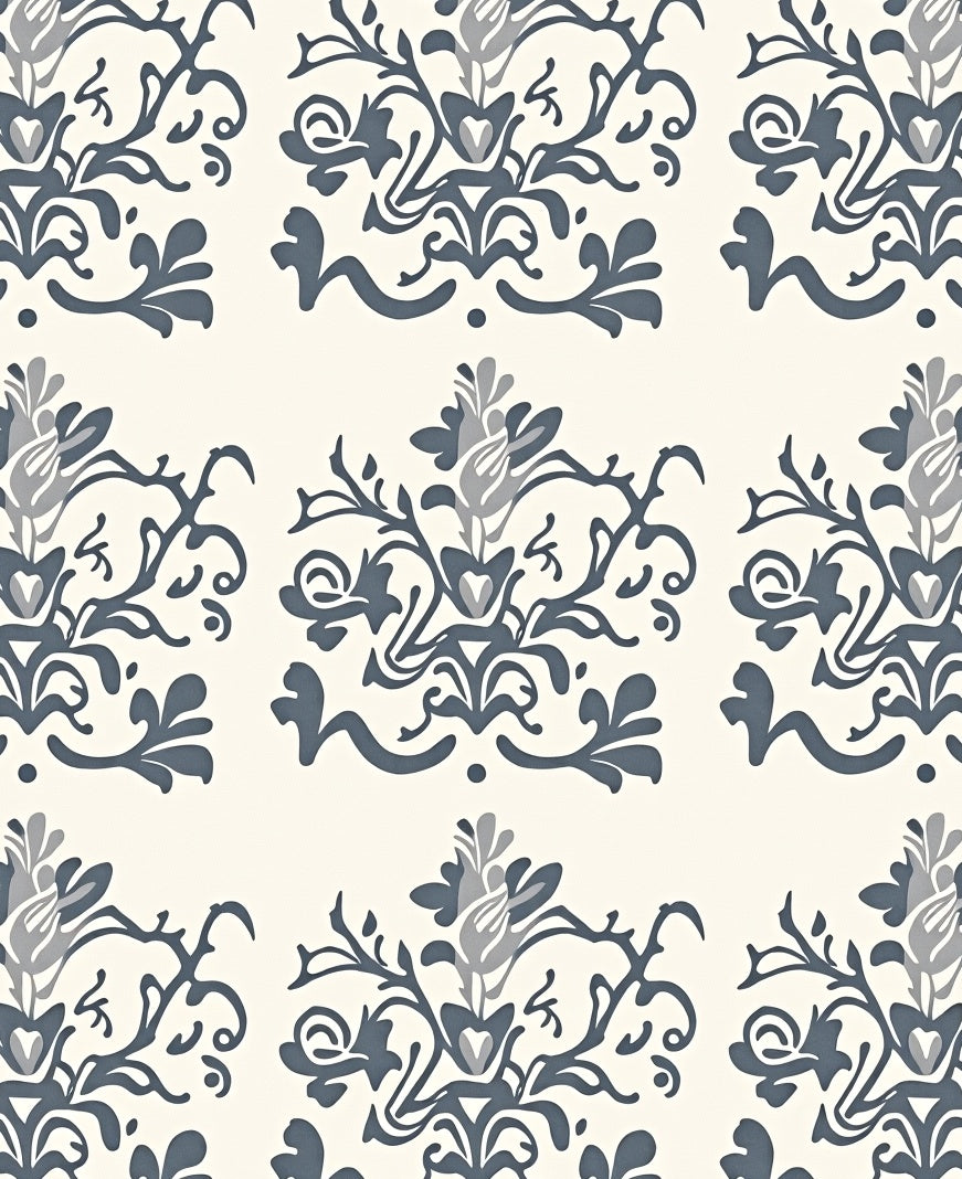 Elegant Blue White Floral Damask Rug