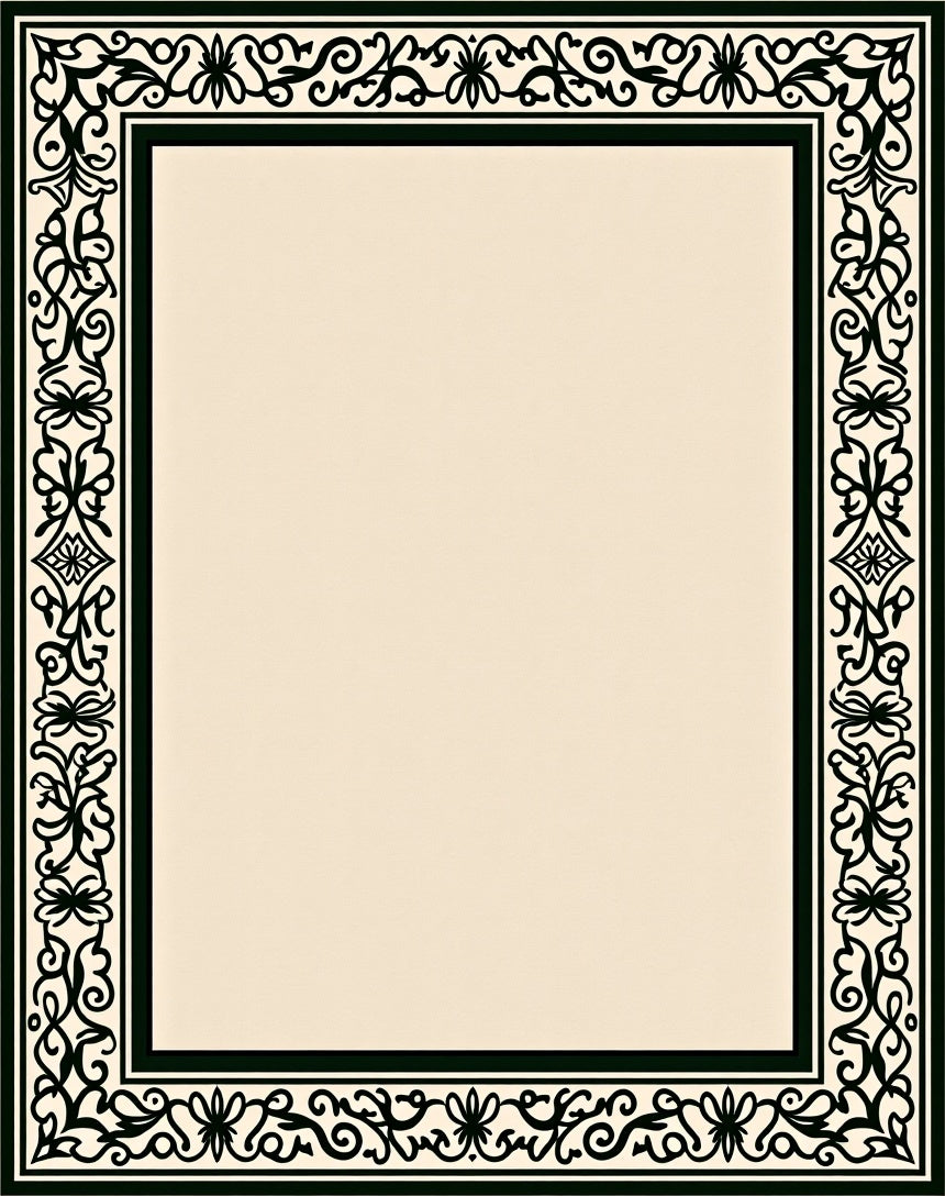 Classic Black Filigree Border Design Rug