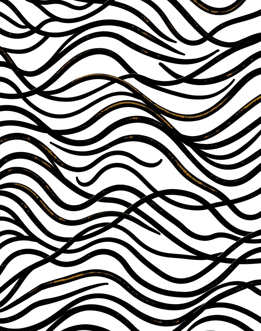 Abstract Black Gold Waves Rug