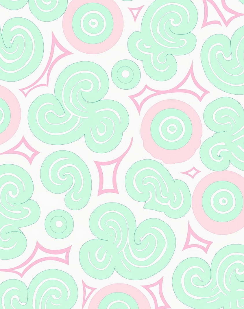 Whimsical Mint Pink Swirl Pattern Rug