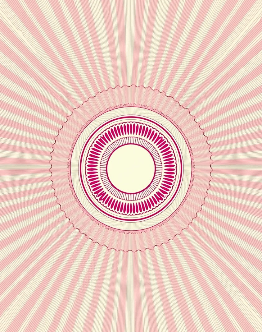 Crimson Pink Sunburst Concentric Circles Rug