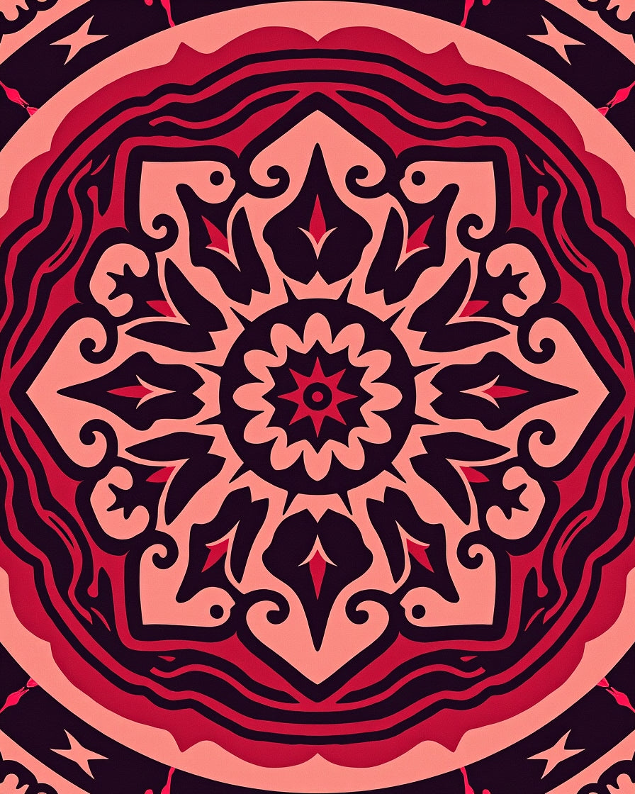 Radiant Red Mandala Pattern Rug