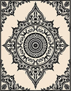 Ornate Black Cream Mandala Design Rug