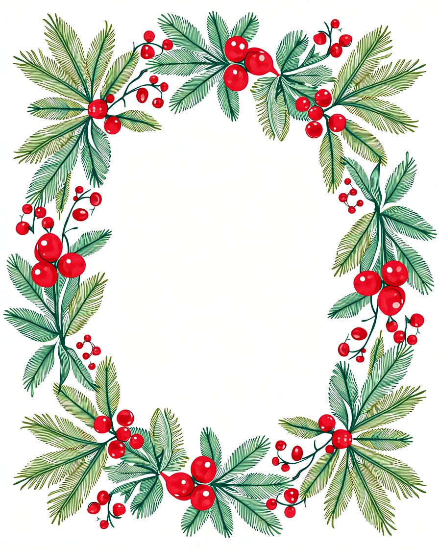 Festive Berry and Pine Leaf Border Rug