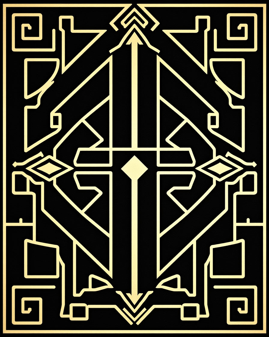 Black Gold Art Deco Symmetric Pattern Rug
